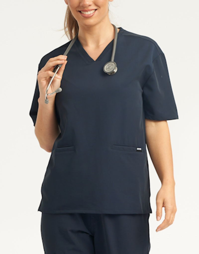 Midnight Navy V Neck Top and Multi-Pocket Scrub Pants Set