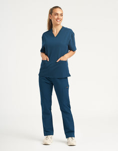 Essential V Neck Scrub Top - Gibraltar Blue