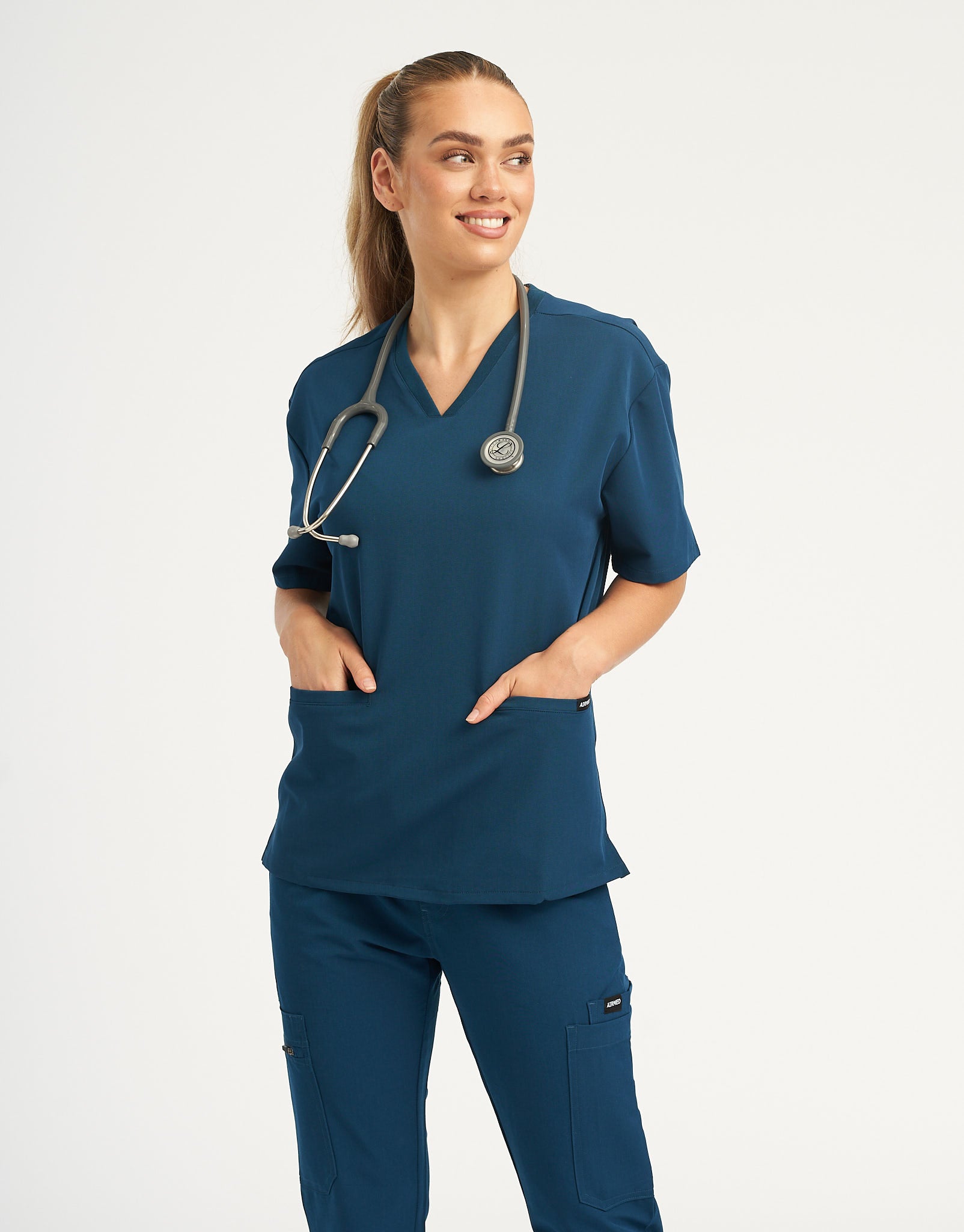 Essential V Neck Scrub Top - Gibraltar Blue