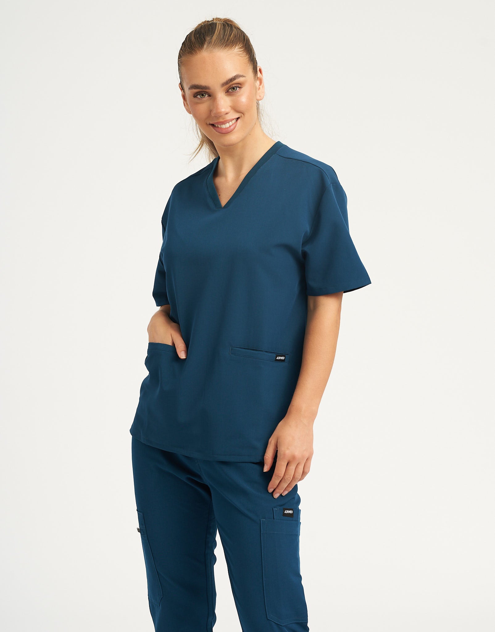 Essential V Neck Scrub Top - Gibraltar Blue