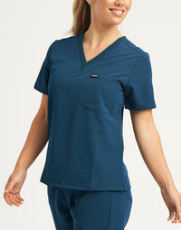 Essential One Pocket V Neck Scrub Top - Gibraltar Blue