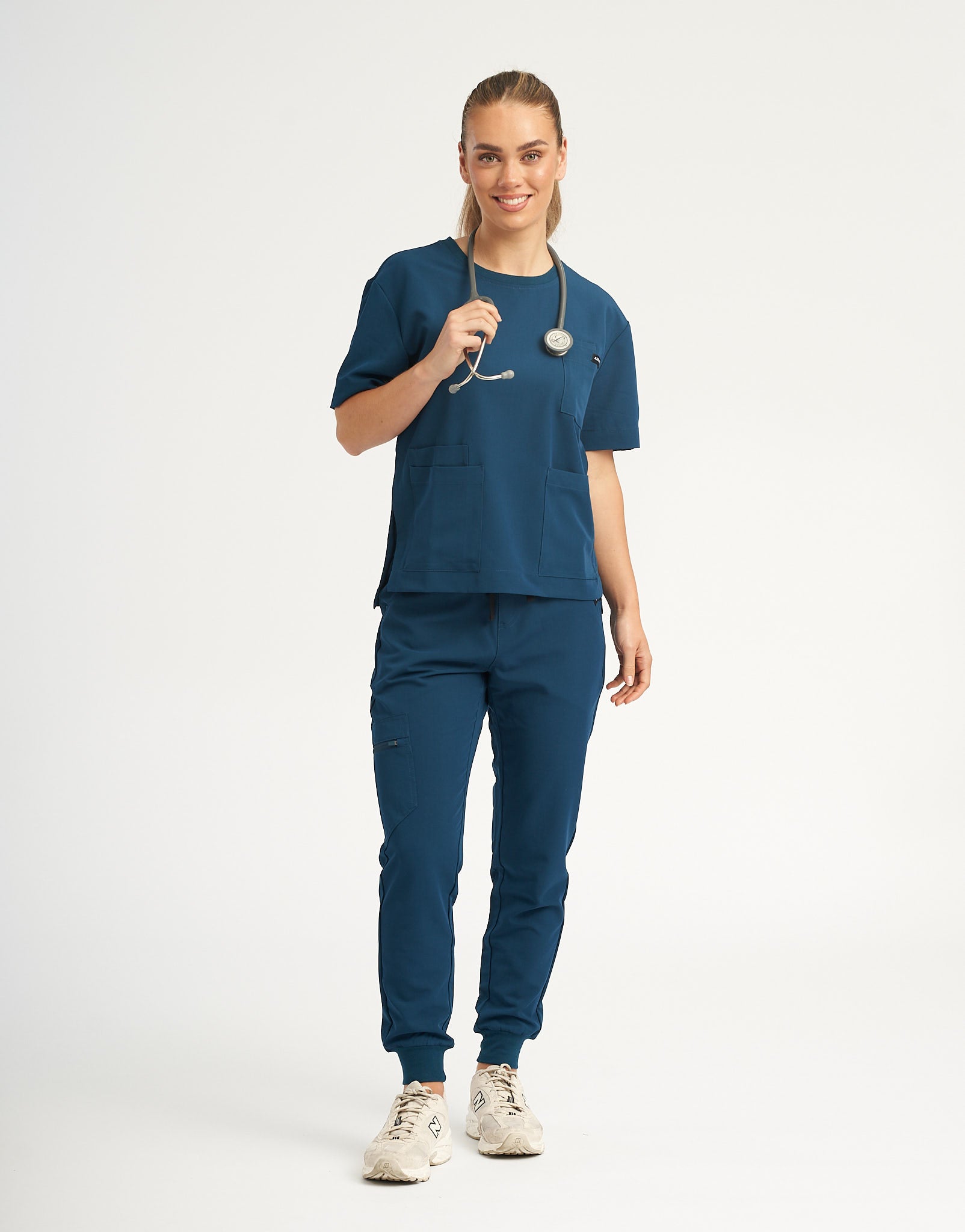 Essential Crewneck Scrub Top - Gibraltar Blue