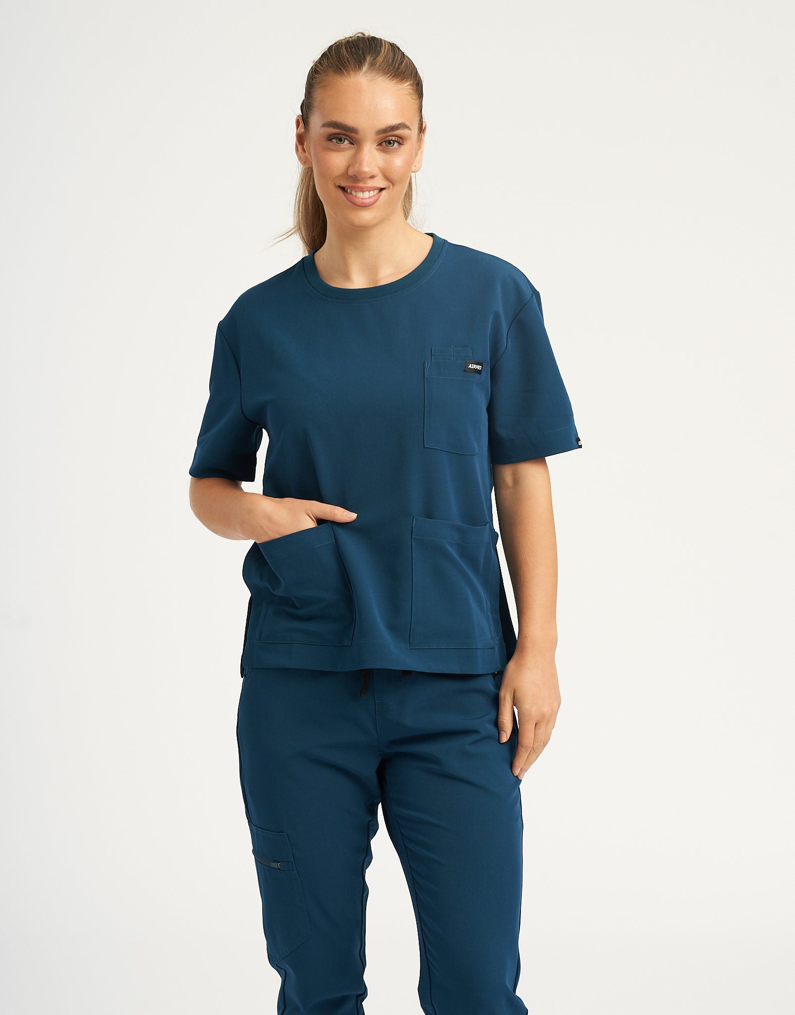 Essential Crewneck Scrub Top - Gibraltar Blue