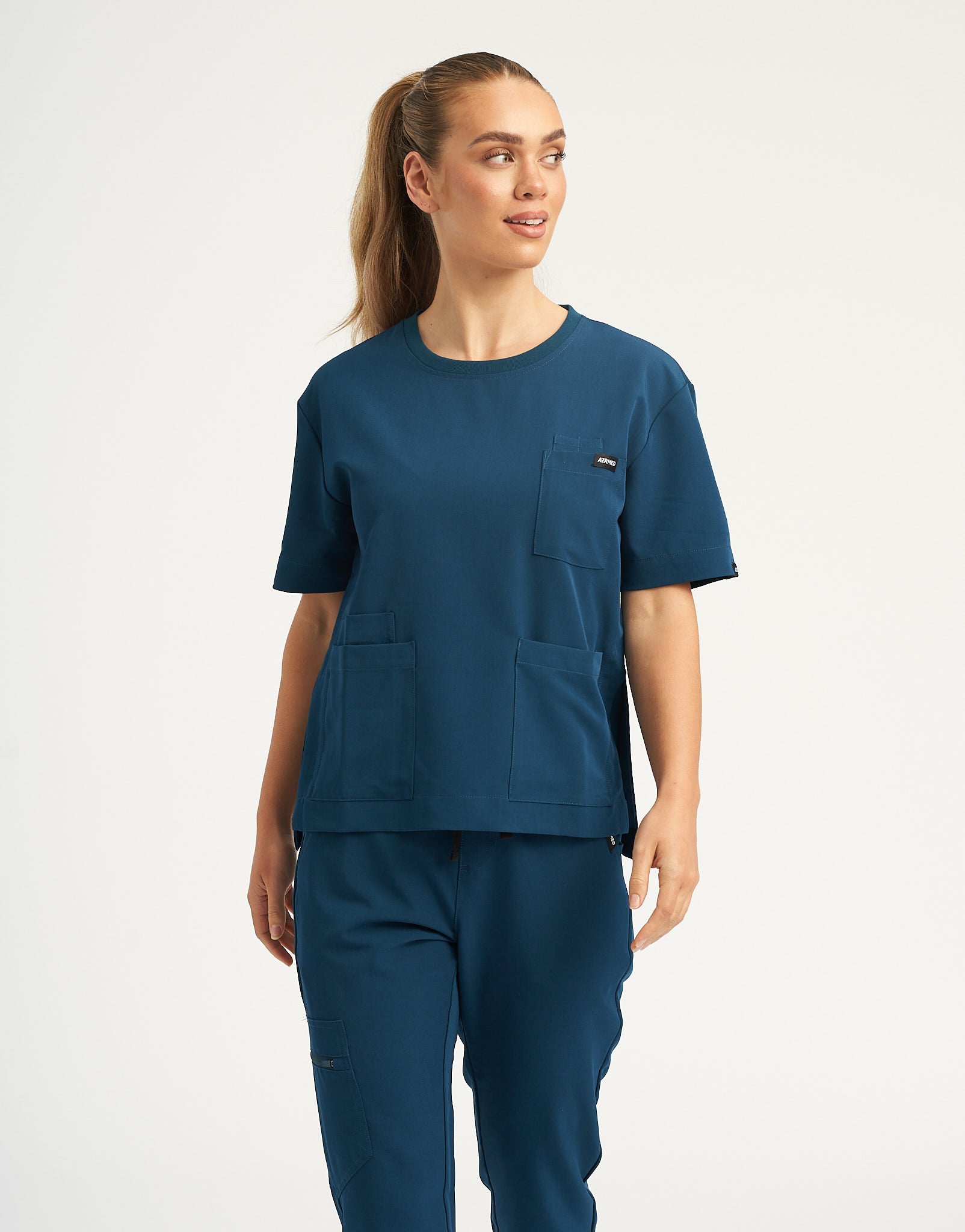 Essential Crewneck Scrub Top - Gibraltar Blue