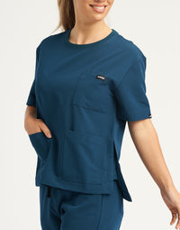 Essential Crewneck Scrub Top - Gibraltar Blue