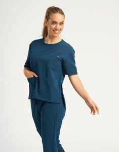 Essential Crewneck Scrub Top - Gibraltar Blue