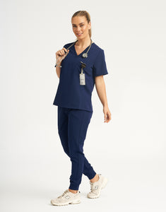 Essential One Pocket V Neck Scrub Top - True Navy