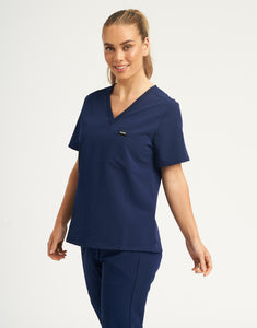 Essential One Pocket V Neck Scrub Top - True Navy