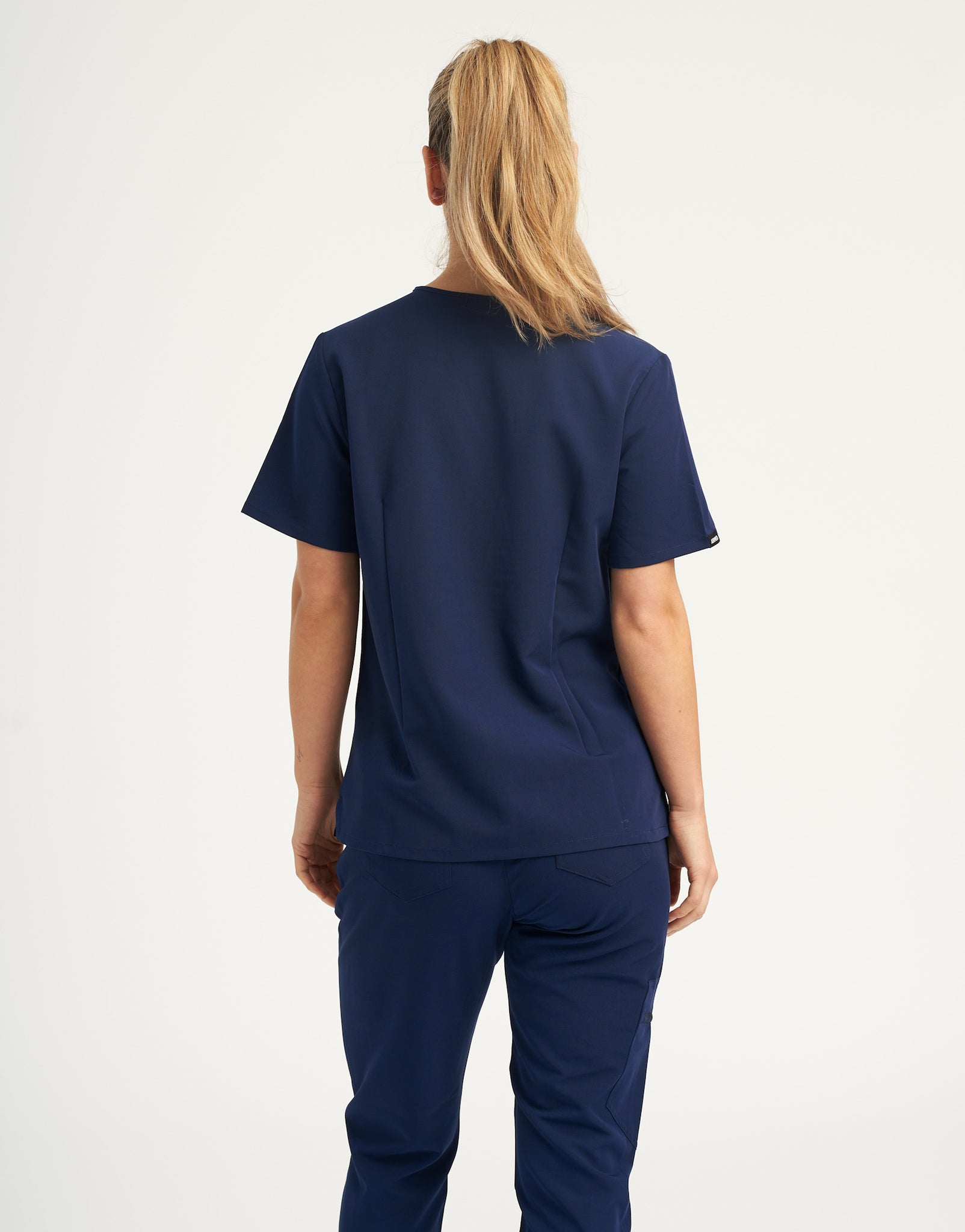 True Navy One Pocket V Neck and Scrub Jogger Set