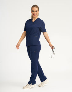 Essential V Neck Scrub Top - True Navy