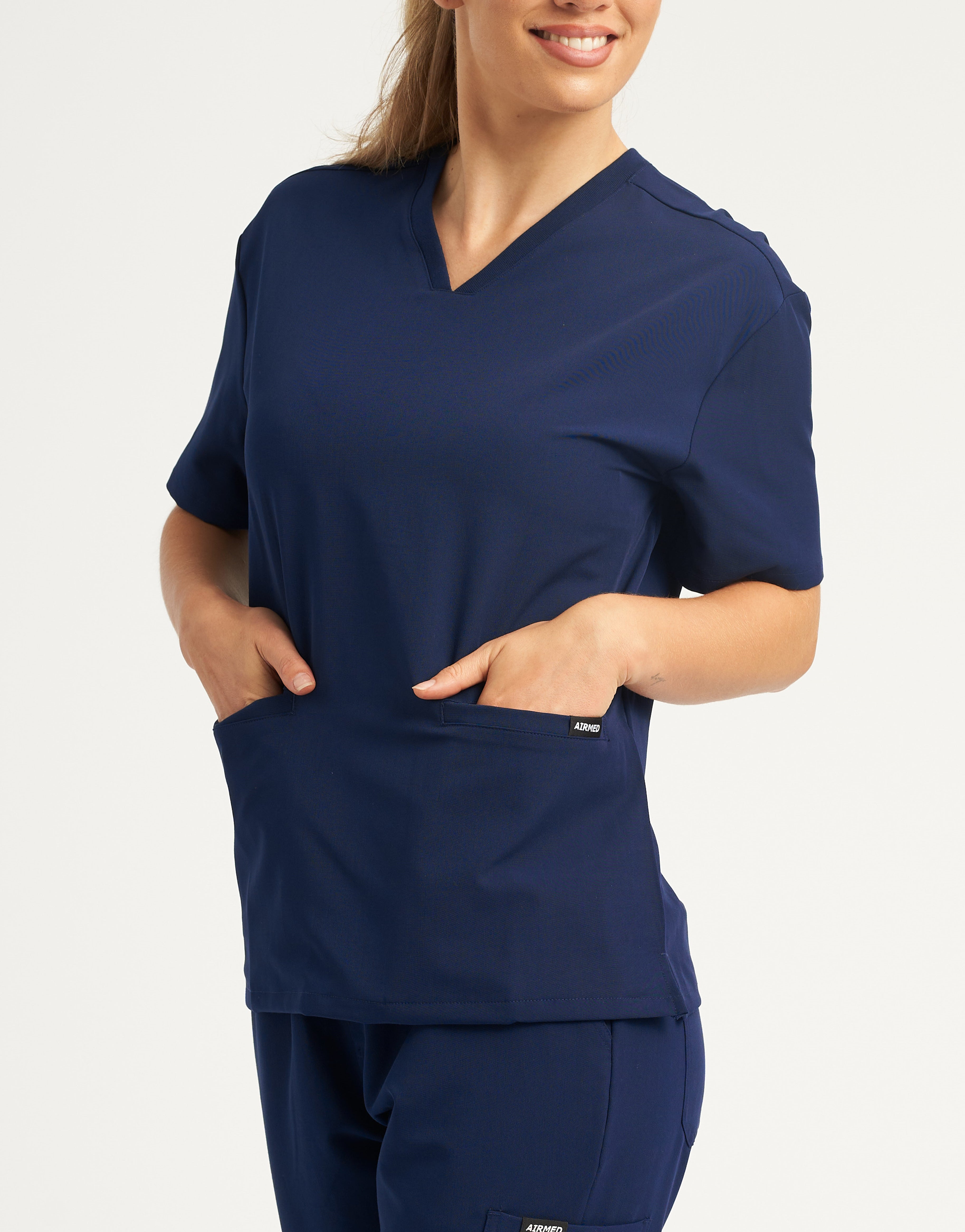 Essential V Neck Scrub Top - True Navy