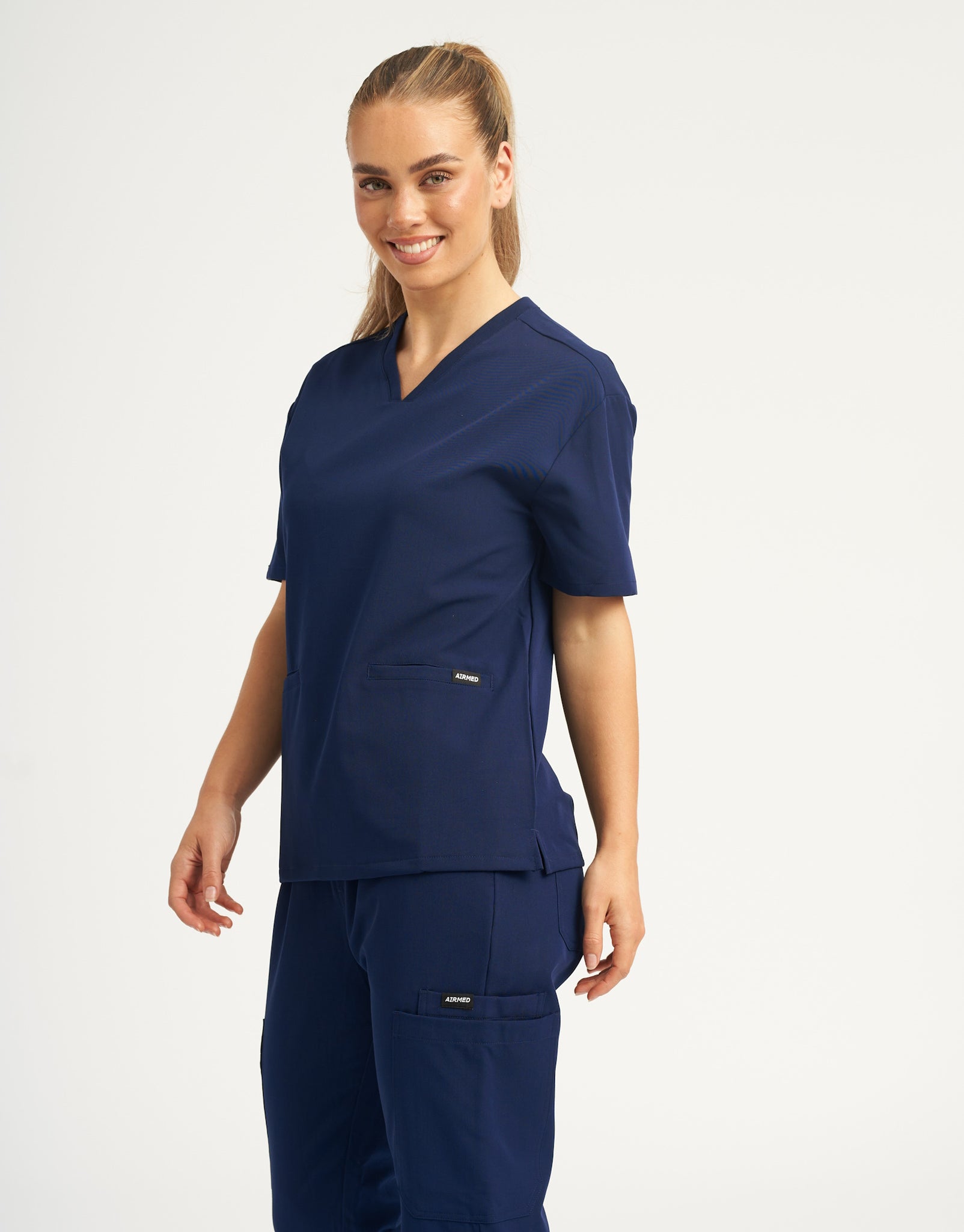 Essential V Neck Scrub Top - True Navy