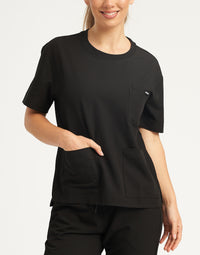 Essential Crewneck Scrub Top - Black