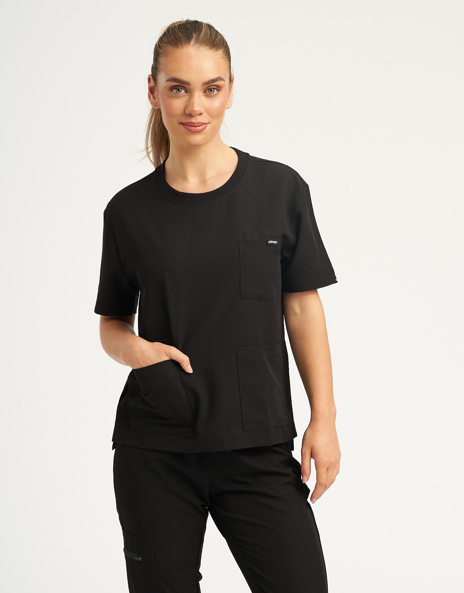 Essential Crewneck Scrub Top - Black