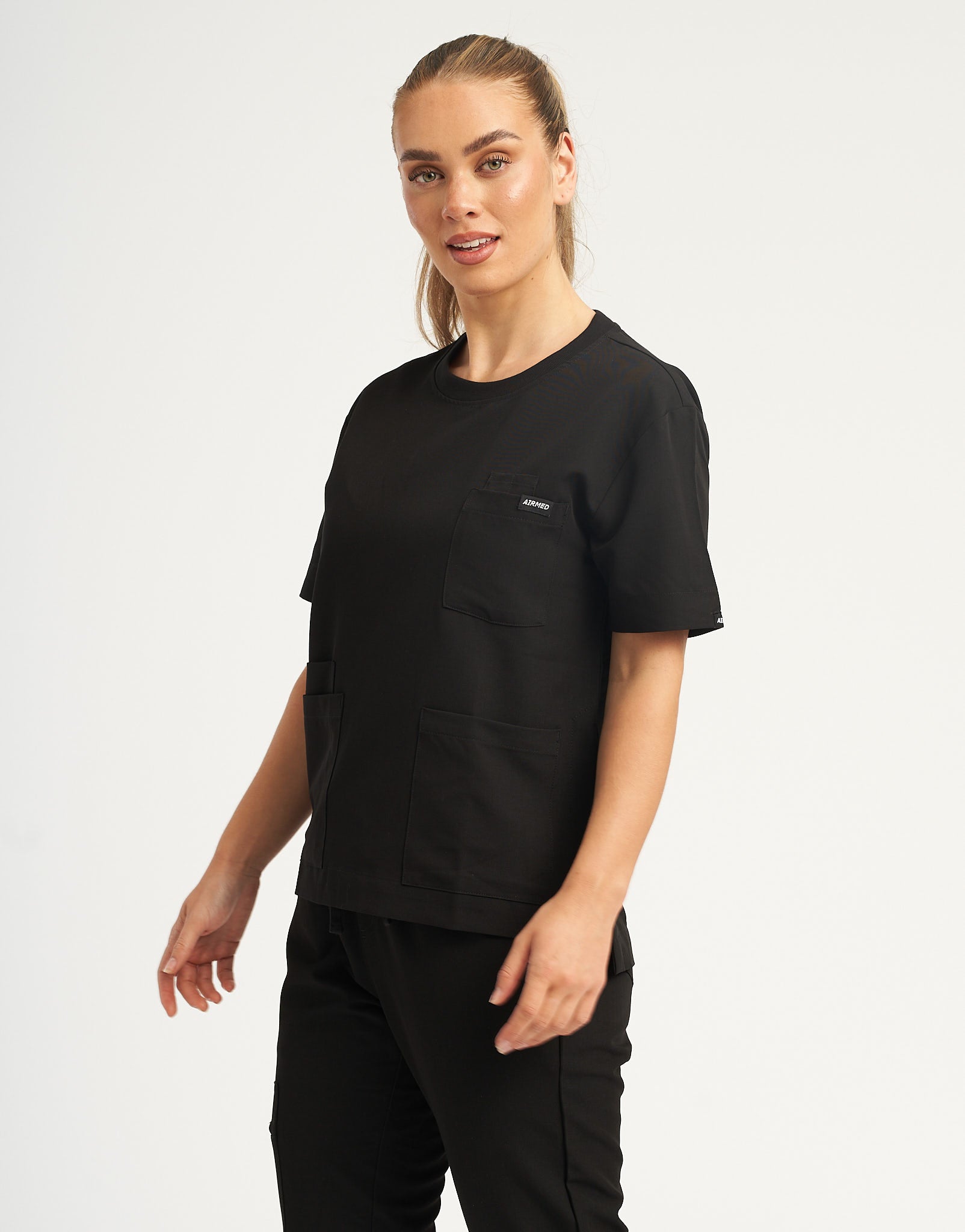 Essential Crewneck Scrub Top - Black