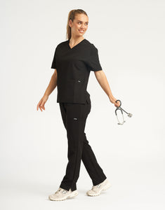 Essential V Neck Scrub Top - Black