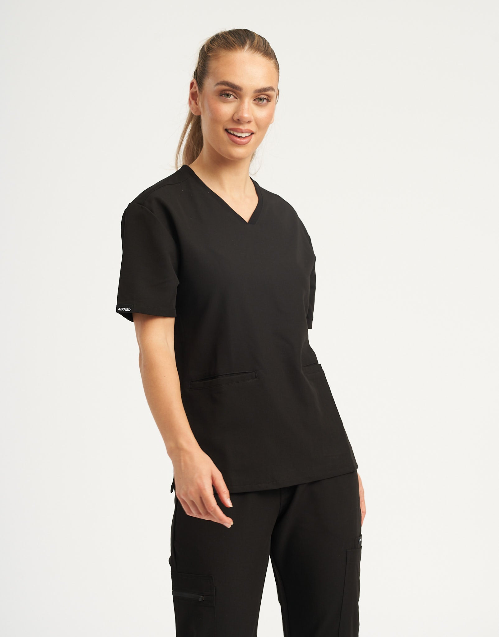 Essential V Neck Scrub Top - Black