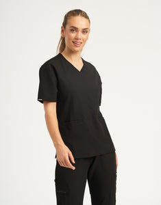 Essential V Neck Scrub Top - Black