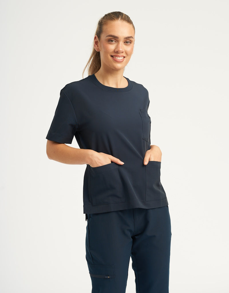 Essential Crewneck Scrub Top - Midnight Navy