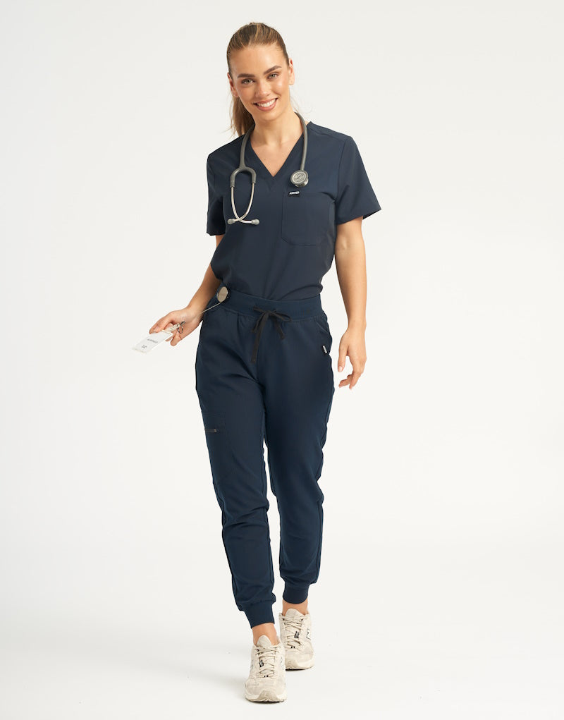 Essential One Pocket V Neck Scrub Top - Midnight Navy