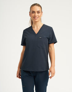 Essential One Pocket V Neck Scrub Top - Midnight Navy