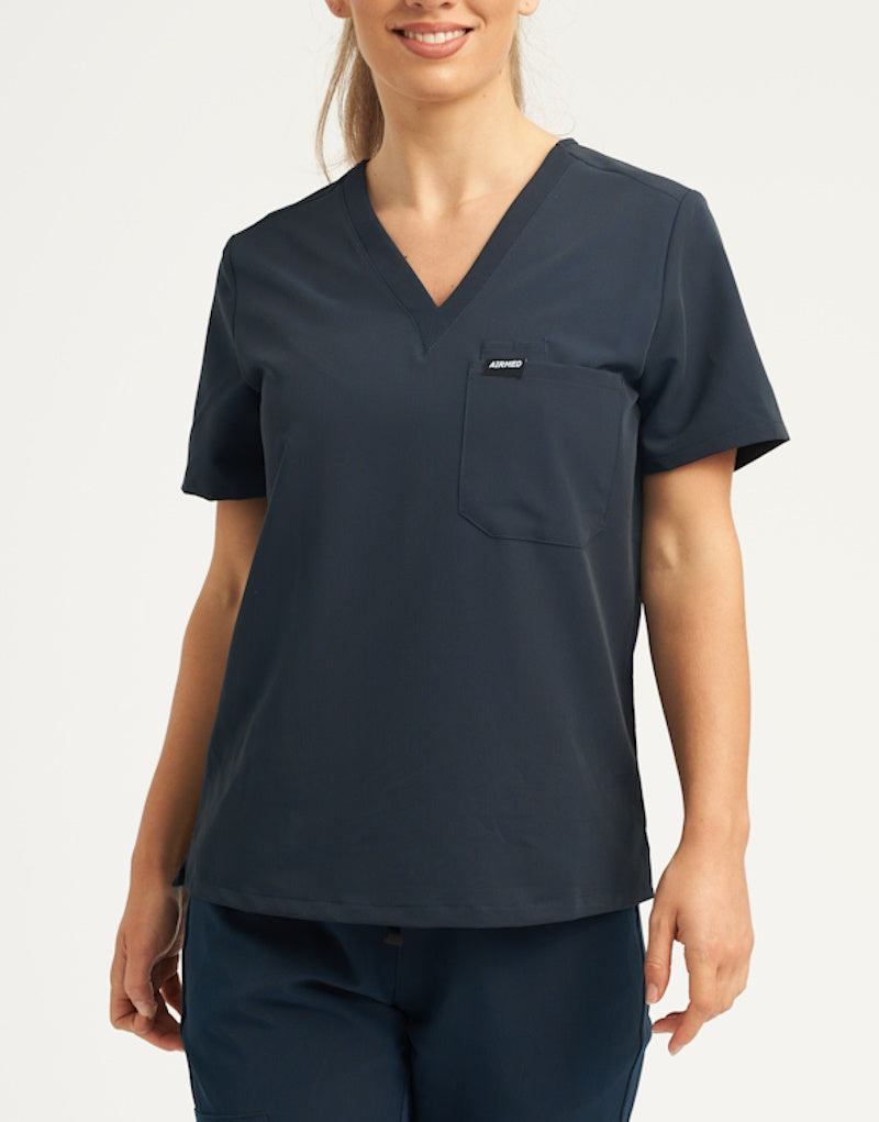 Essential One Pocket V Neck Scrub Top - Midnight Navy