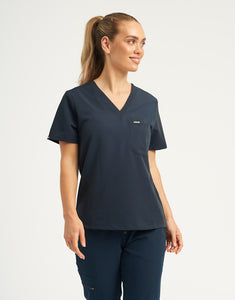 Essential One Pocket V Neck Scrub Top - Midnight Navy