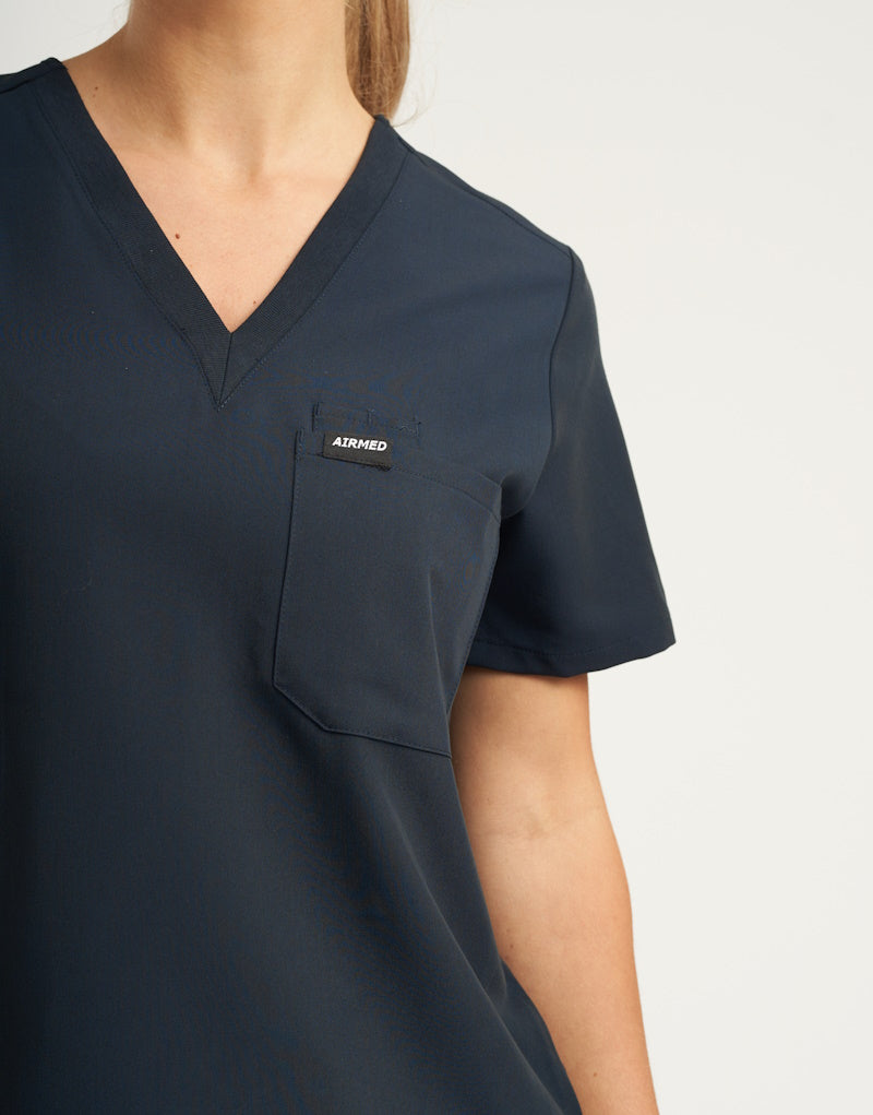 Essential One Pocket V Neck Scrub Top - Midnight Navy