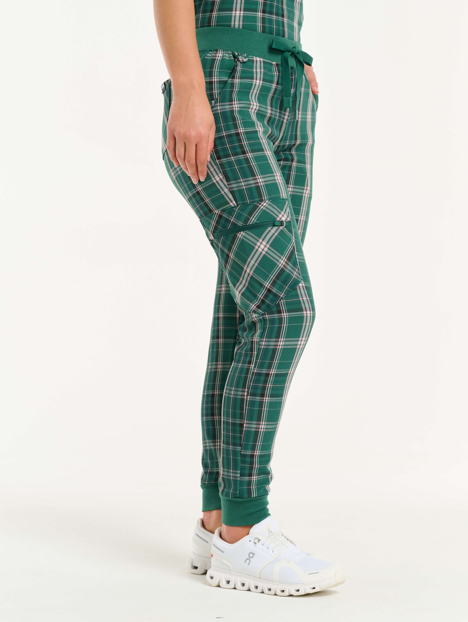 Essential Jogger Scrub Pants - Pink & Green Tartan
