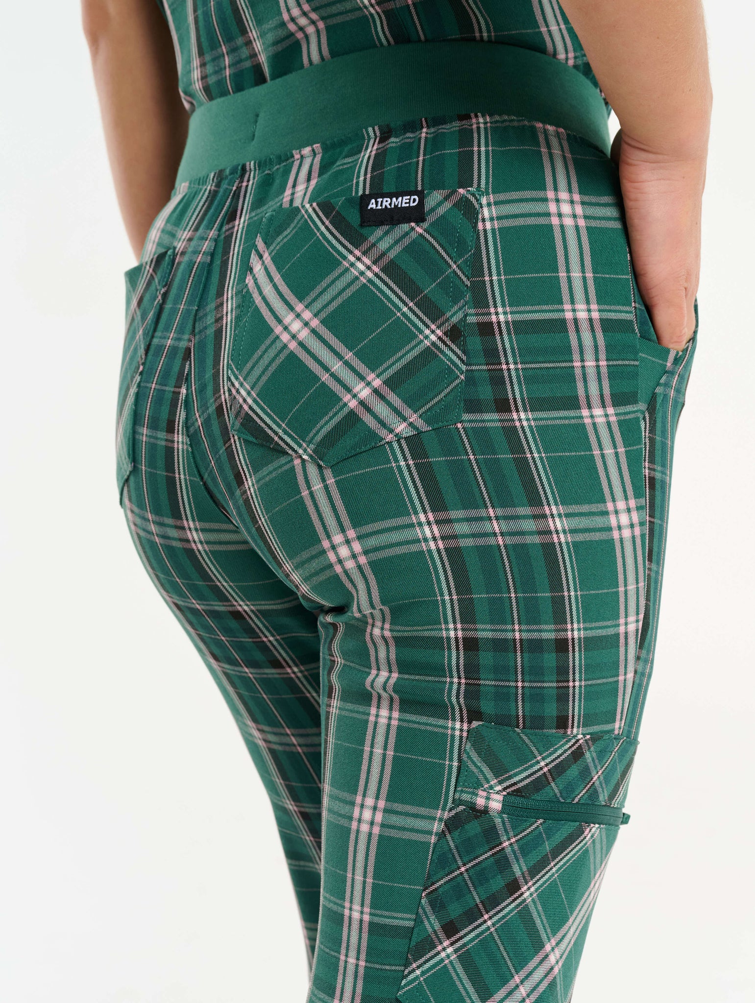 Essential Jogger Scrub Pants - Pink & Green Tartan
