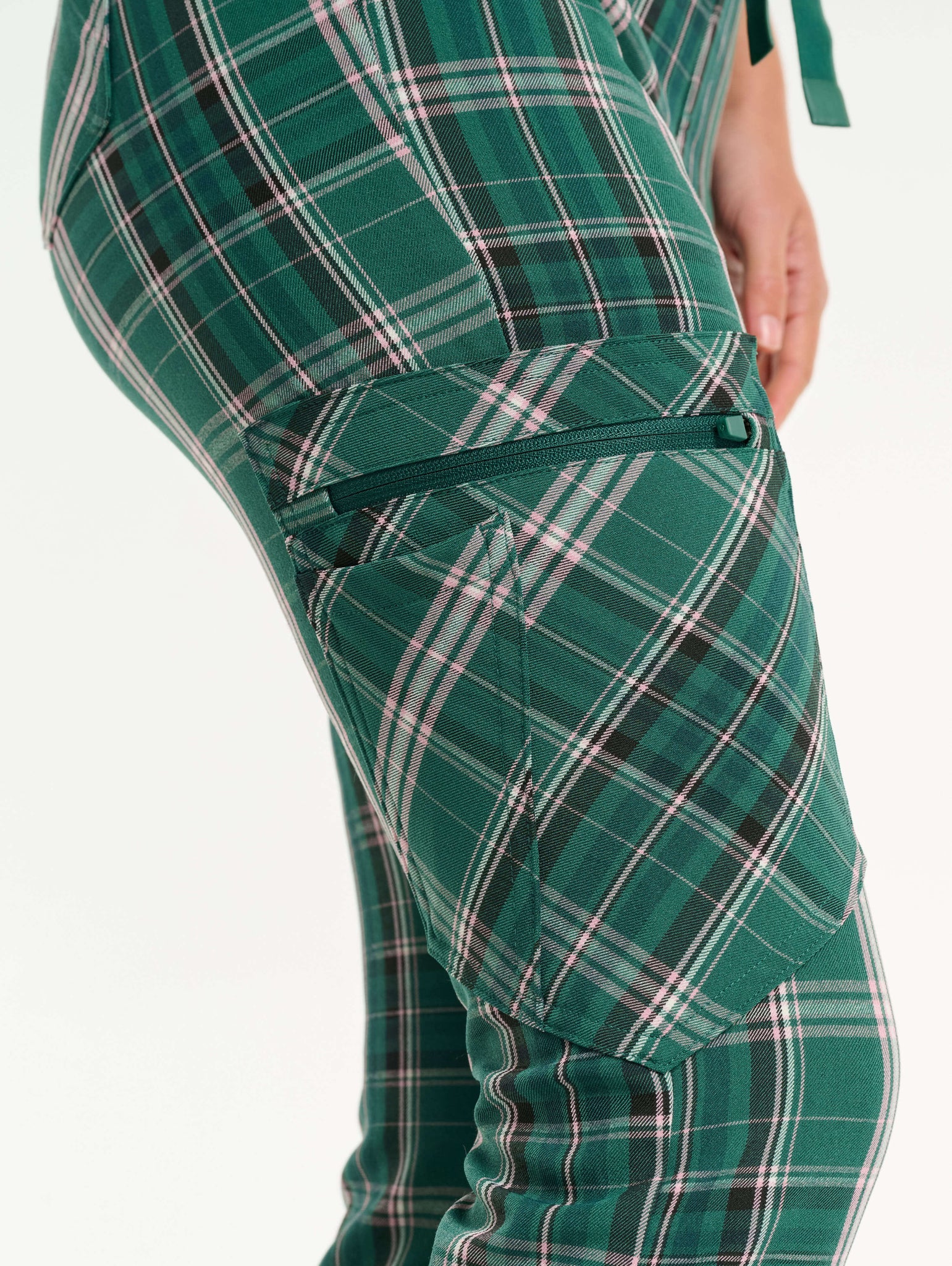 Essential Flare Scrub Pants - Pink & Green Tartan