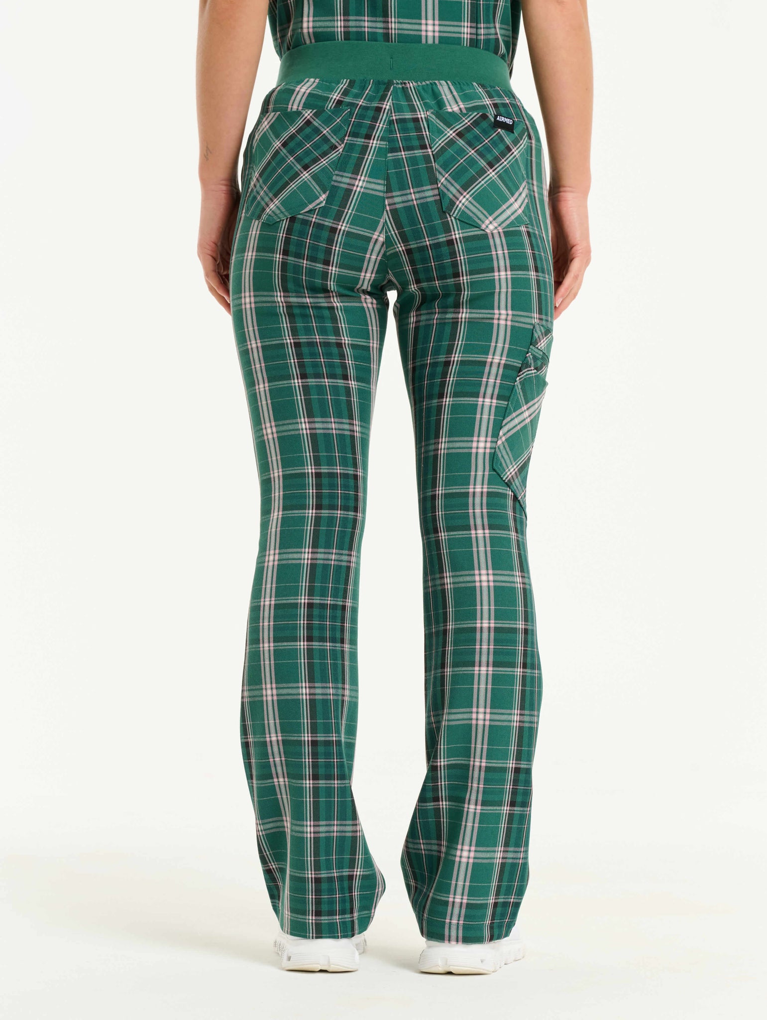 Essential Flare Scrub Pants - Pink & Green Tartan