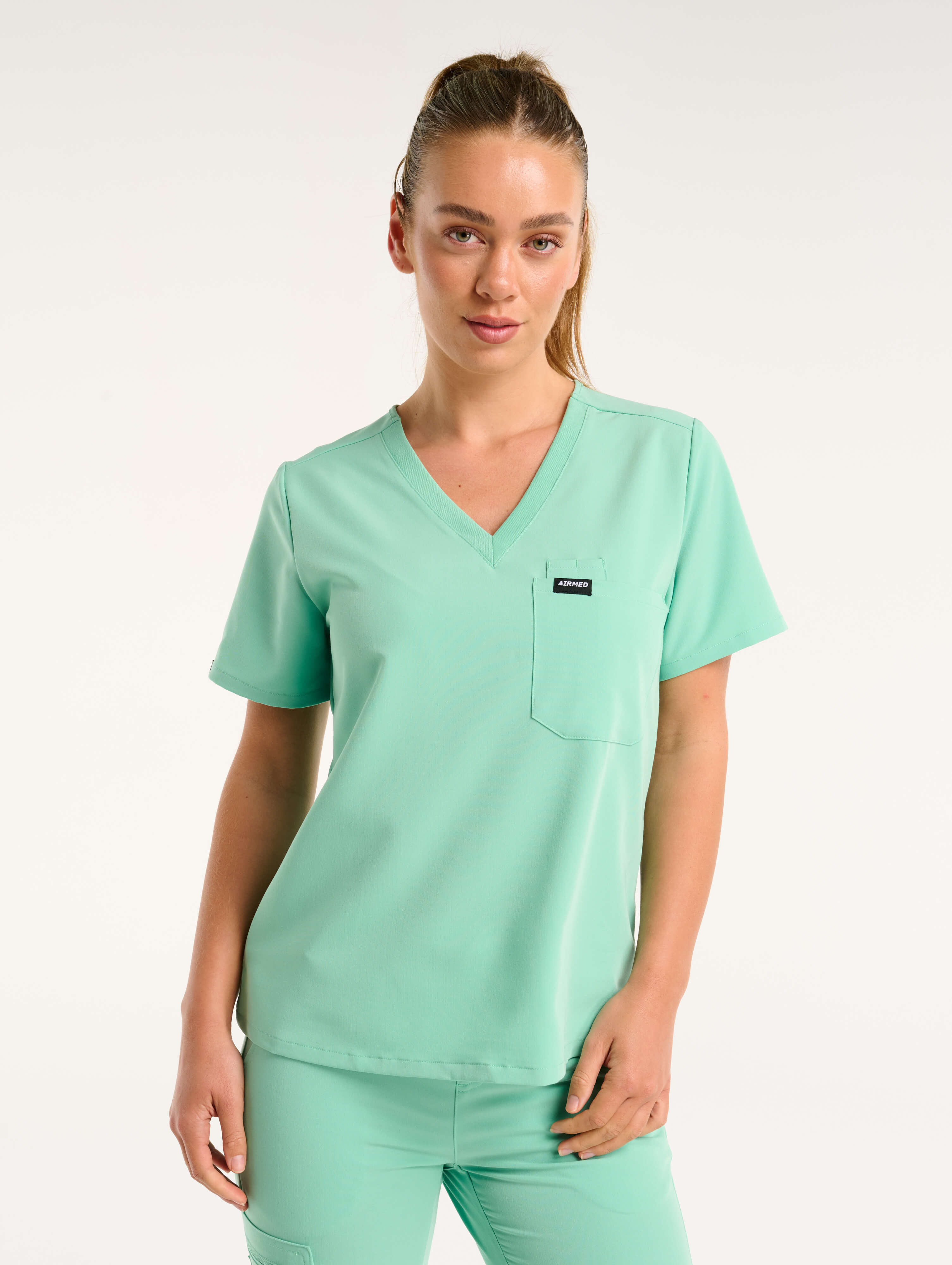 Essential One Pocket V Neck Scrub Top - Ocean Mint
