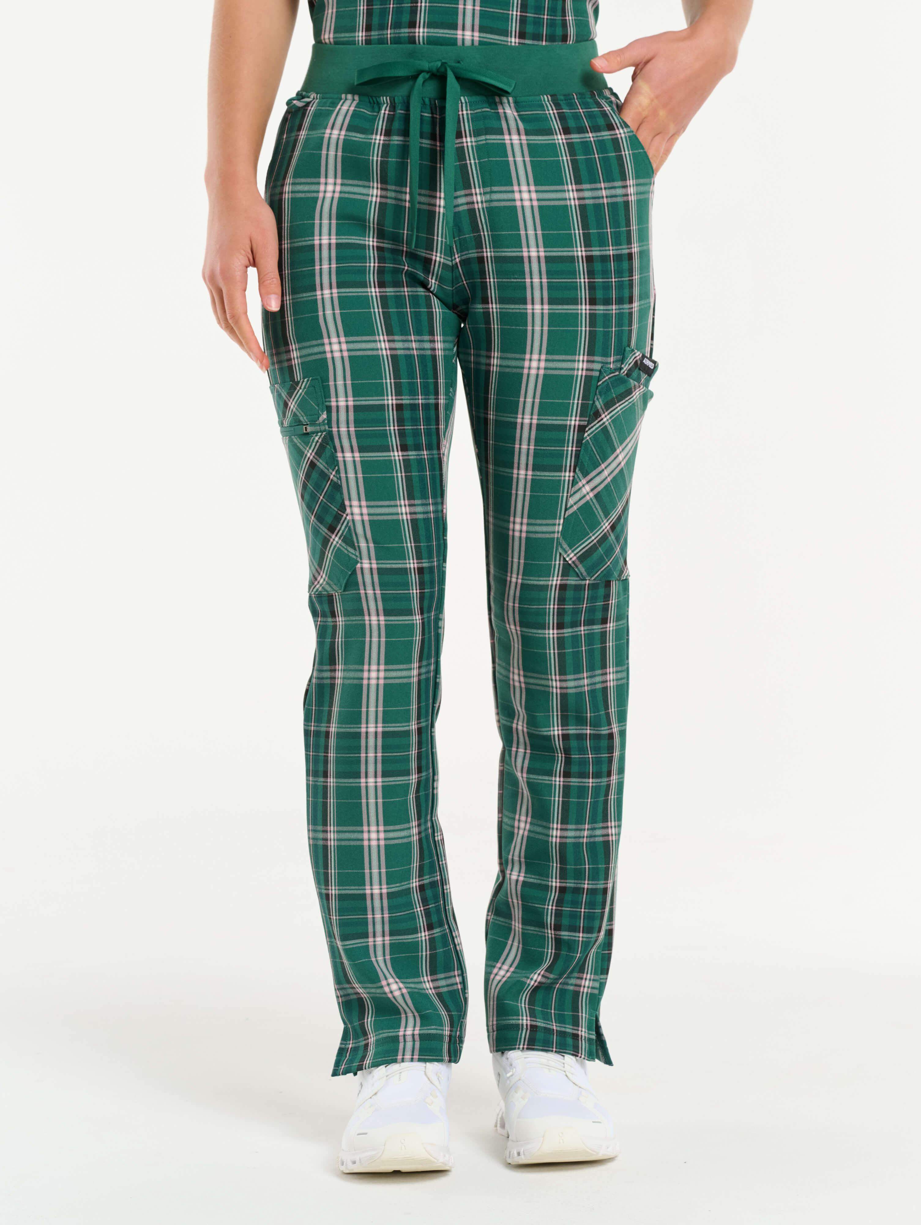 Essential Multi-Pocket Scrub Pants - Pink & Green Tartan