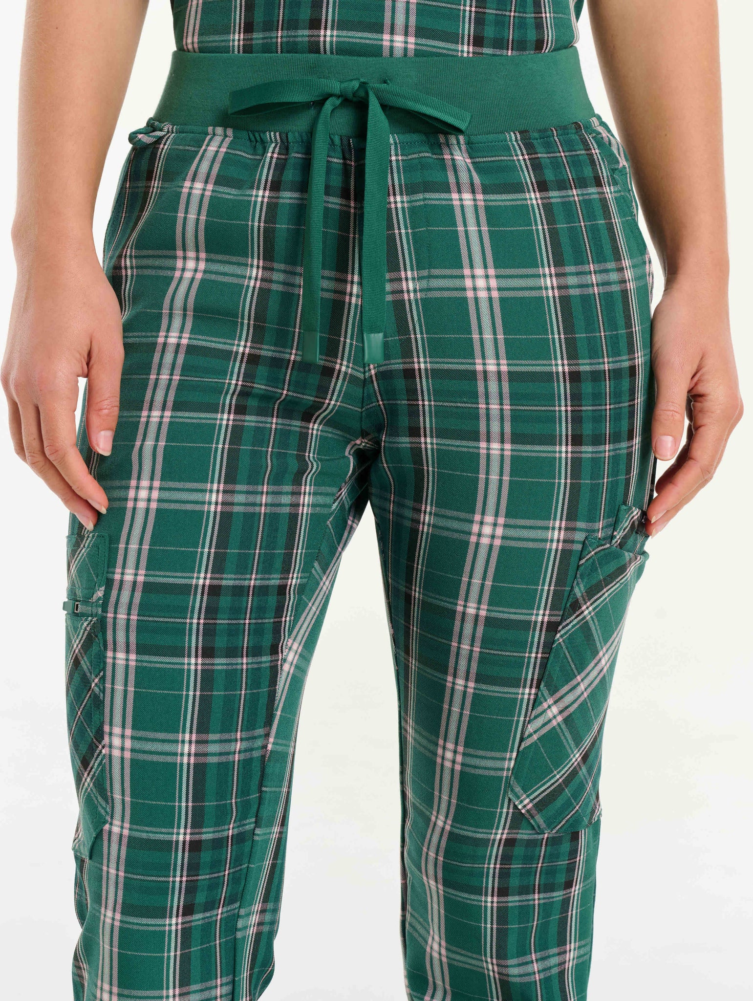 Essential Multi-Pocket Scrub Pants - Pink & Green Tartan