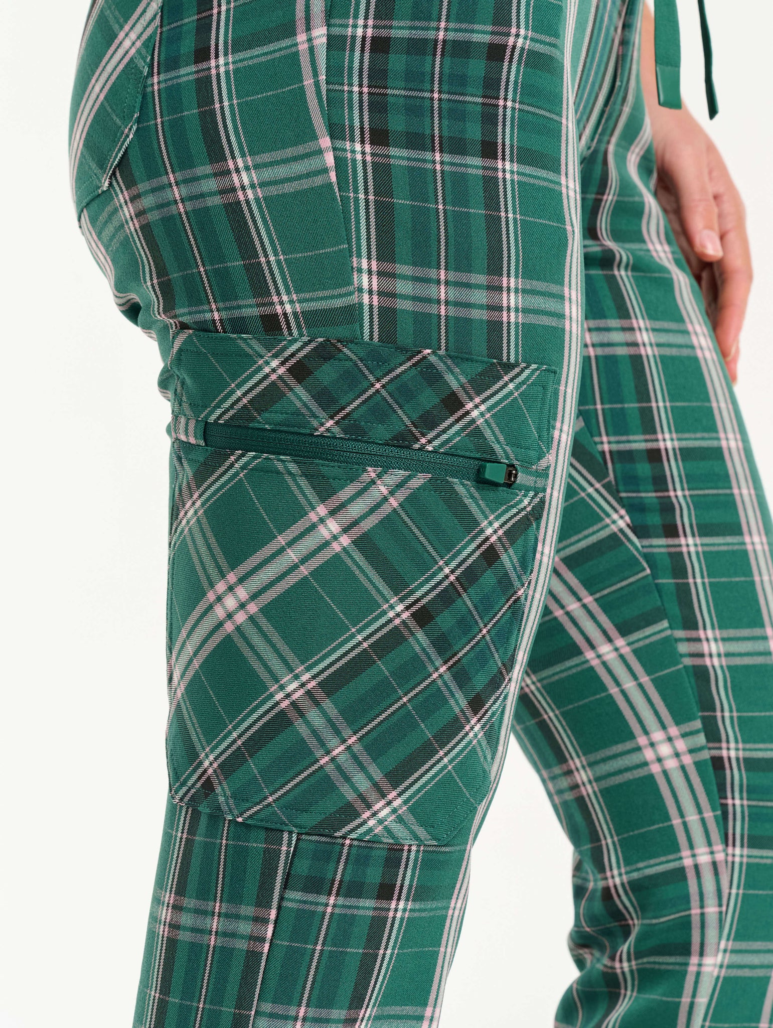 Essential Multi-Pocket Scrub Pants - Pink & Green Tartan