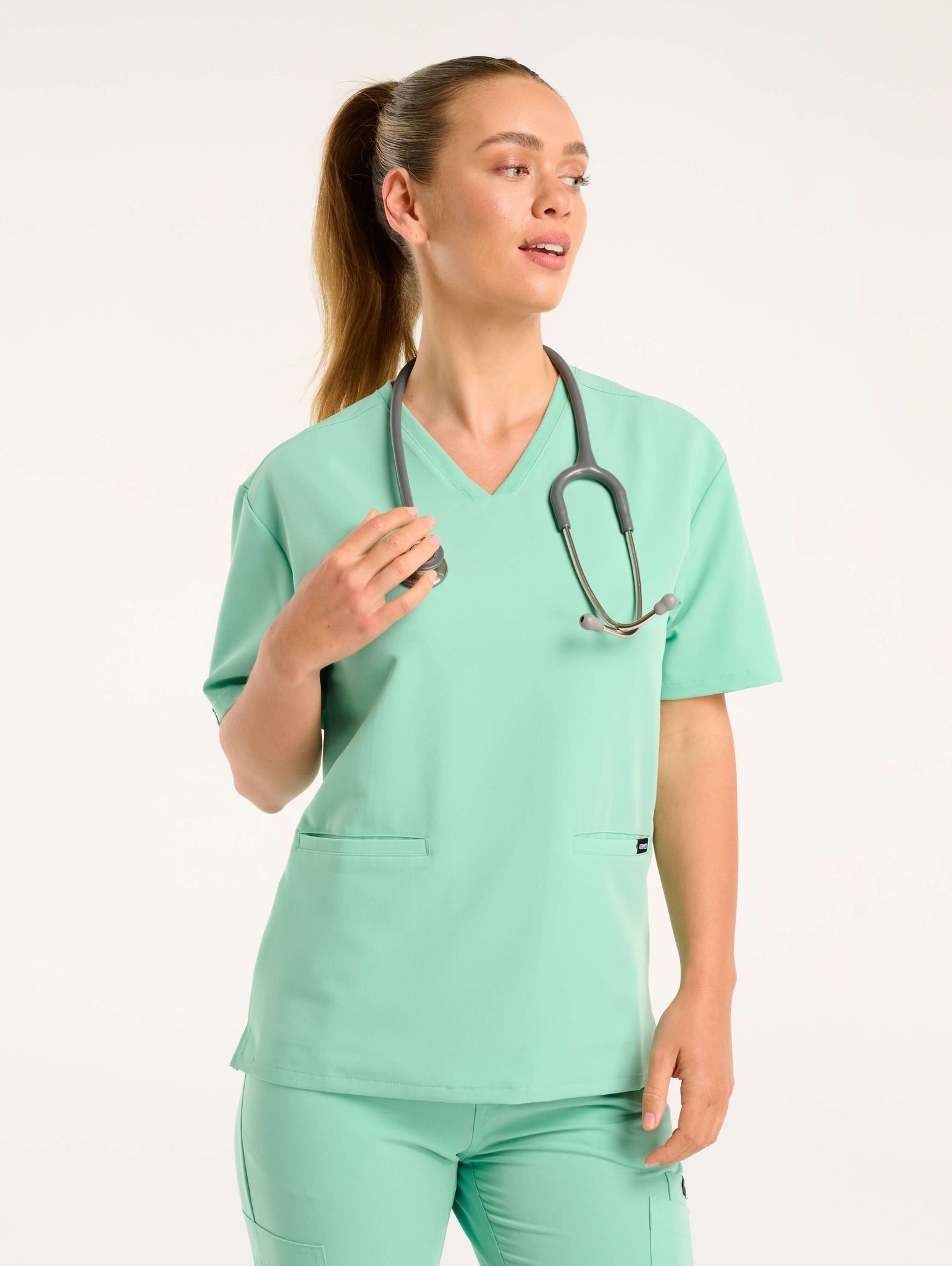 Essential V Neck Scrub Top - Ocean Mint