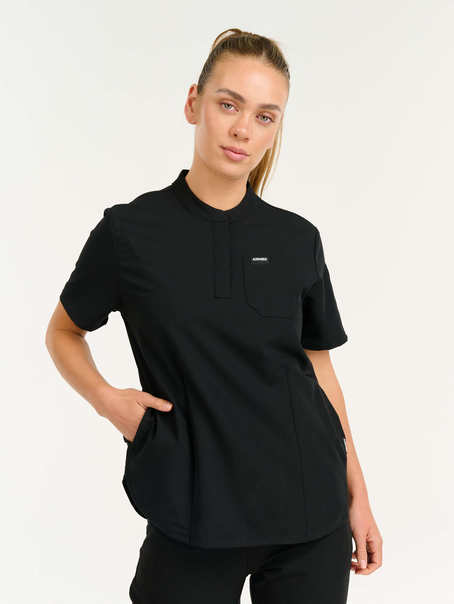 Aspire Mock Neck Scrub Top - Black – Airmed Scrubs