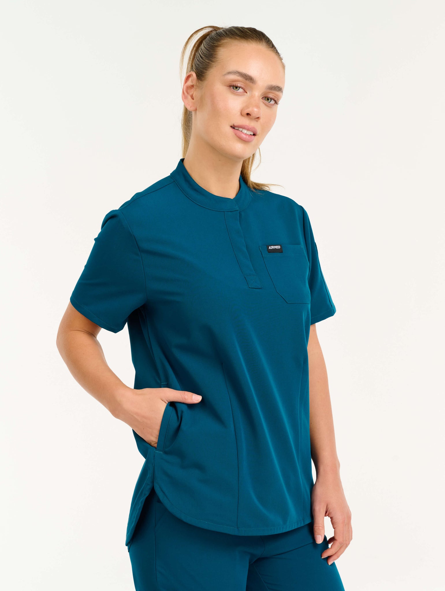 Aspire Mock Neck Scrub Top - Gibraltar Blue