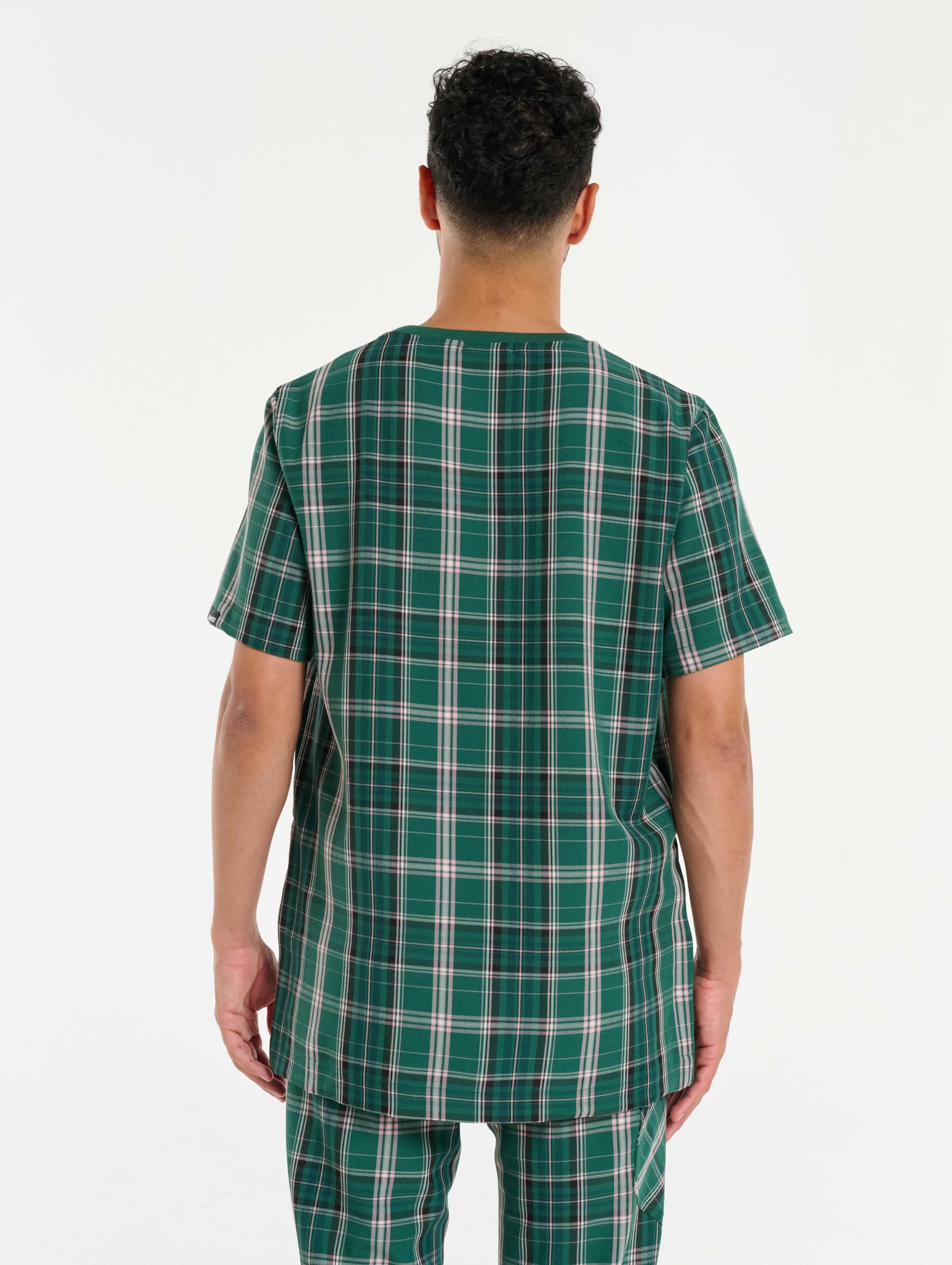 Essential Crewneck Scrub Top - Pink & Green Tartan