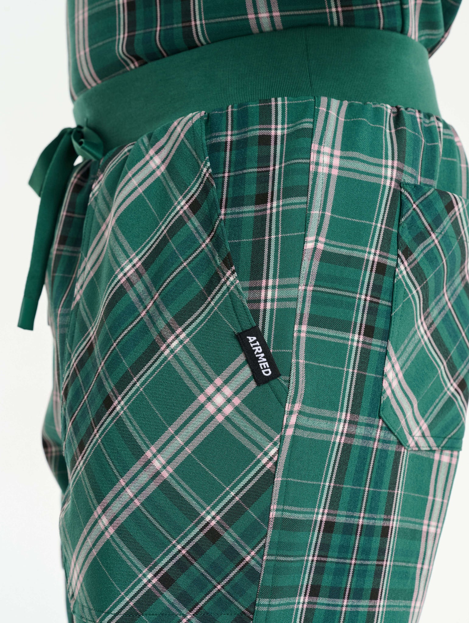 Essential Multi-Pocket Scrub Pants - Pink & Green Tartan