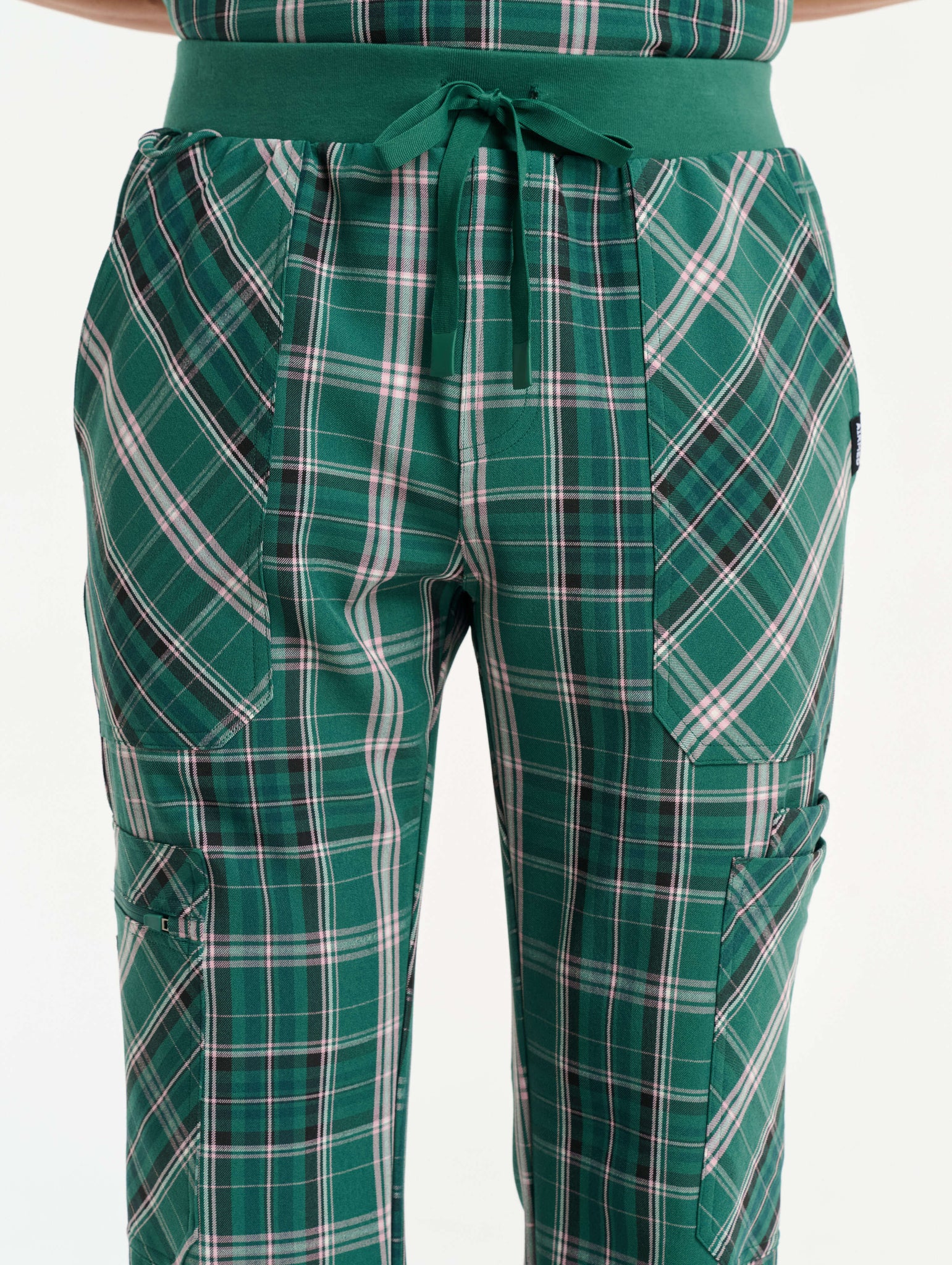 Essential Multi-Pocket Scrub Pants - Pink & Green Tartan