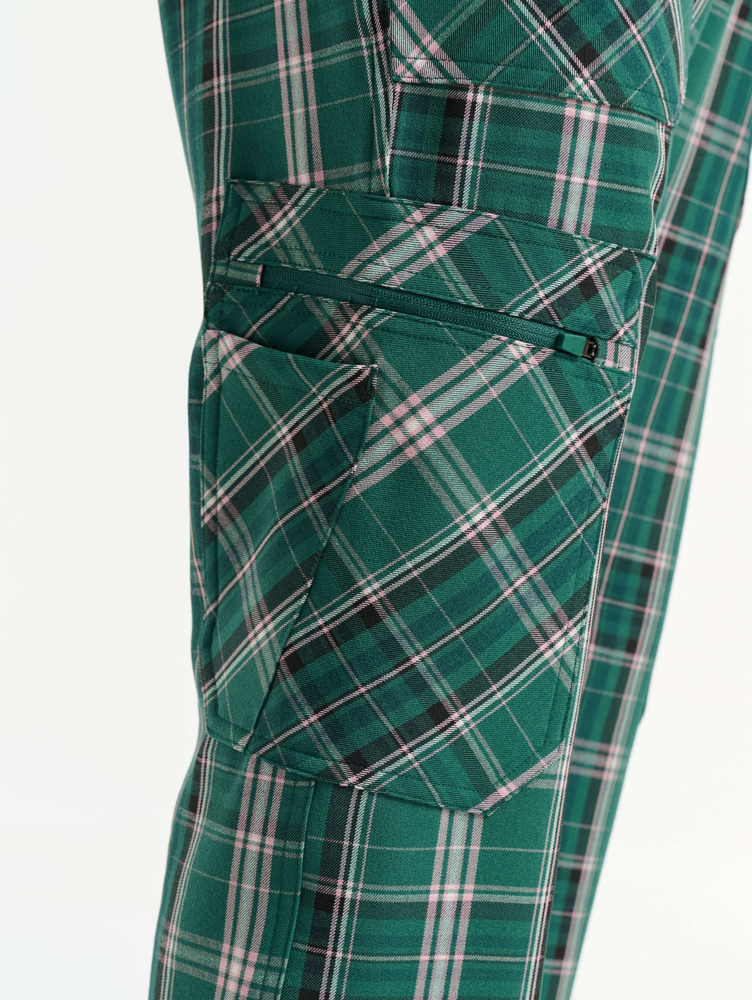 Essential Multi-Pocket Scrub Pants - Pink & Green Tartan