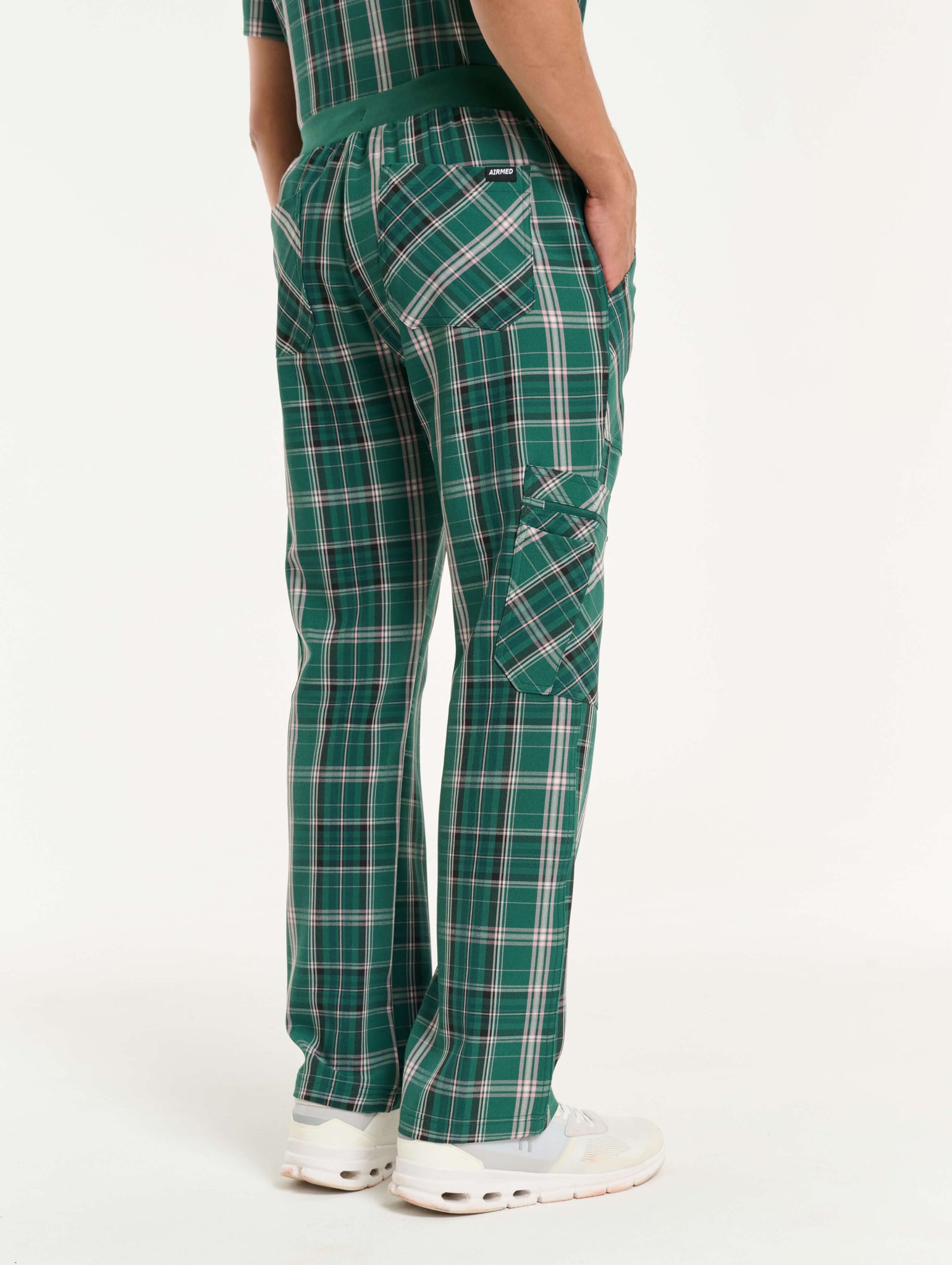 Essential Multi-Pocket Scrub Pants - Pink & Green Tartan