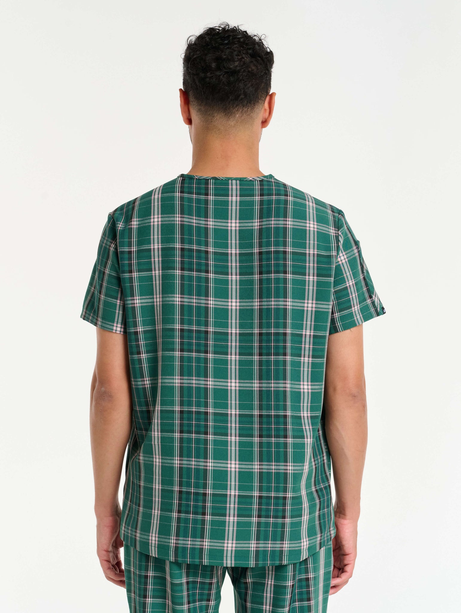 Essential V Neck Scrub Top - Pink & Green Tartan