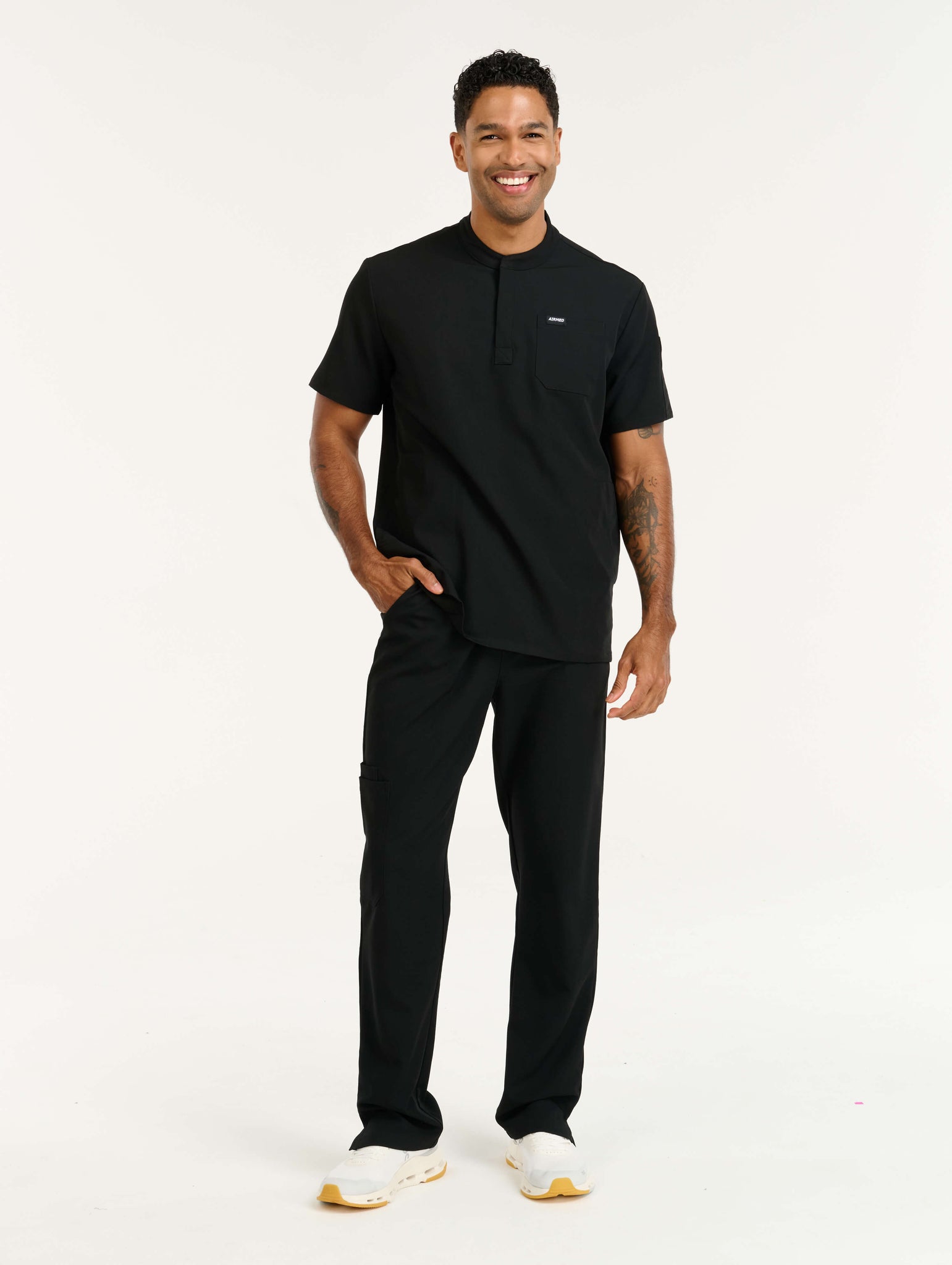 Aspire Mock Neck Scrub Top - Black