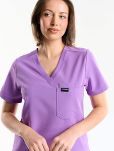 Essential One Pocket V Neck Scrub Top - Wisteria Purple