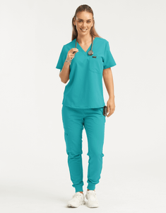 Essential One Pocket V Neck Scrub Top - Sydney Teal