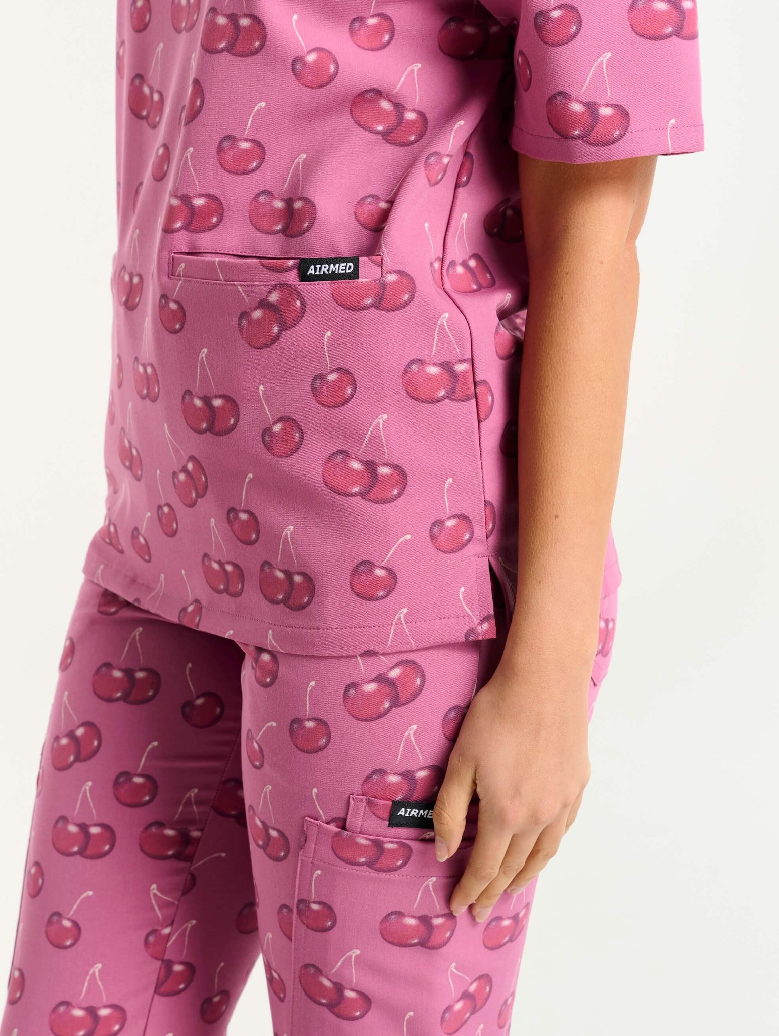 Essential V Neck Scrub Top - Cherry Print
