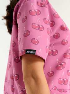 Essential V Neck Scrub Top - Cherry Print